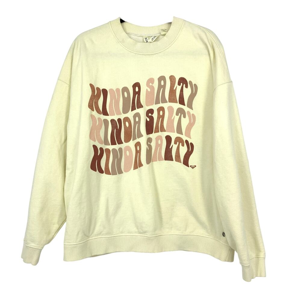 Roxy Crew Neck Pullover Kinda Salty Graphic Sweatshirt Womens Size Medium Cream